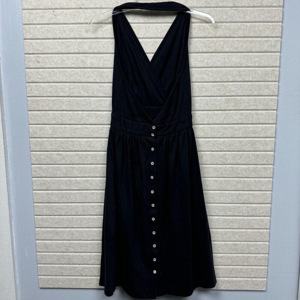 Lands End Women’s S Black Halter V-Neck Button-Up Midi A-Line Dress - Picture 5 of 10